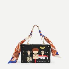 Shein Patch Detail Pu Bag With Scarf