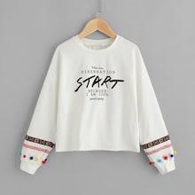 Shein Girls Pom Pom Detail Letter Print Pullover