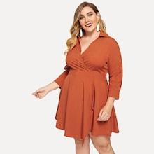 Shein Plus Solid Surplice Neck Flare Dress