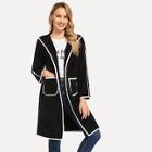 Shein Contrast Trim Pocket Teddy Coat