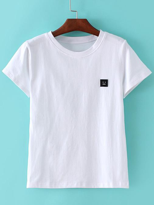 Shein White Short Sleeve Smiley Face Patch T-shirt