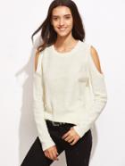 Shein White Open Shoulder Pullover Sweater