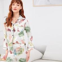 Shein Tropical Print Button Up Pajama Set