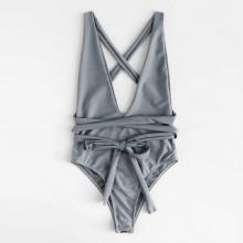 Shein Plus Criss Cross Bow Tie Swimsuit