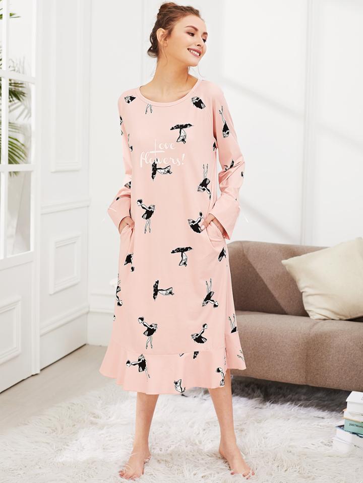 Shein Girl Print Ruffle Hem Dress
