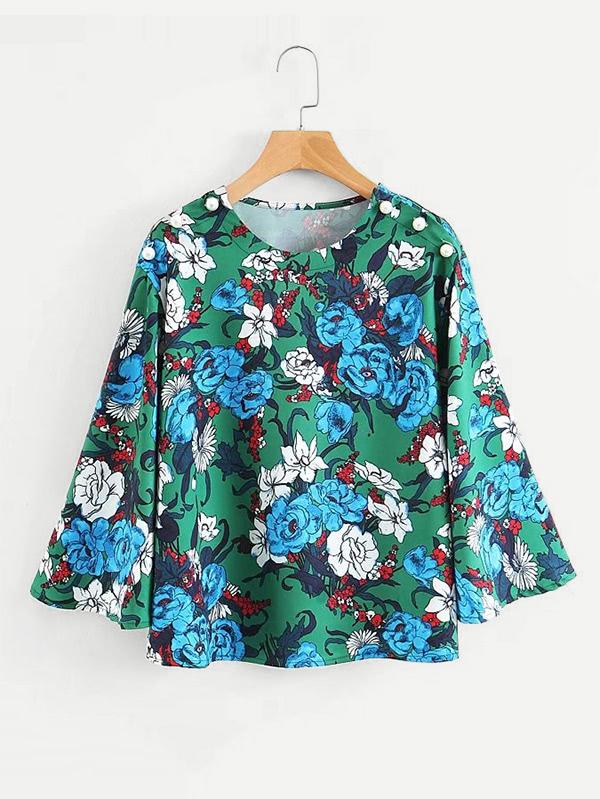Shein Pearl Detail Florals Blouse