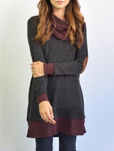Shein Grey Long Sleeve Draped Neck Elbow Patch Dress