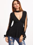 Shein Cutout Choker Split Sleeve T-shirt