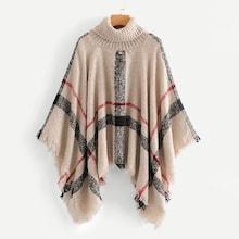 Shein Fringe Hem Striped Poncho Sweater