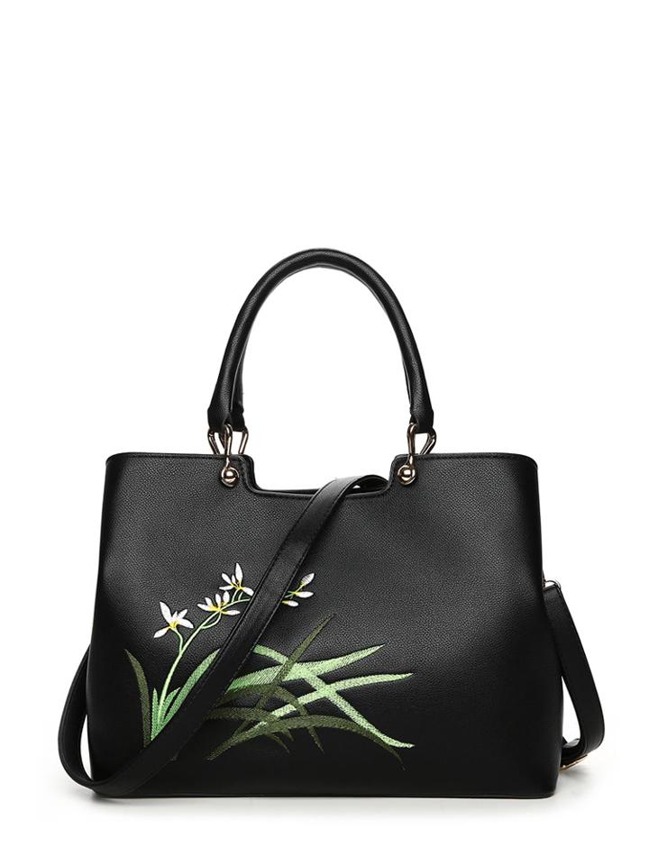 Shein Flower Embroidery Shoulder Bag With Handle
