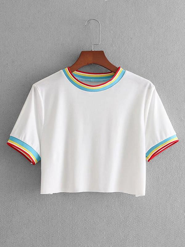 Shein Striped Trim Crop Tee