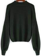 Shein Green Mock Neck Lantern Sleeve Crop Sweater