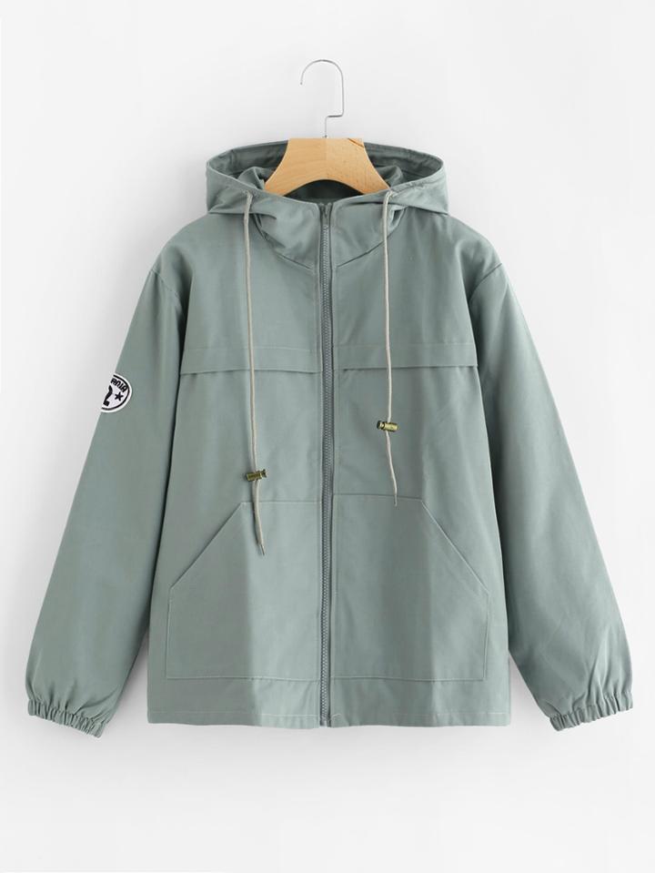 Shein Hooded Drawstring Zip Up Jacket