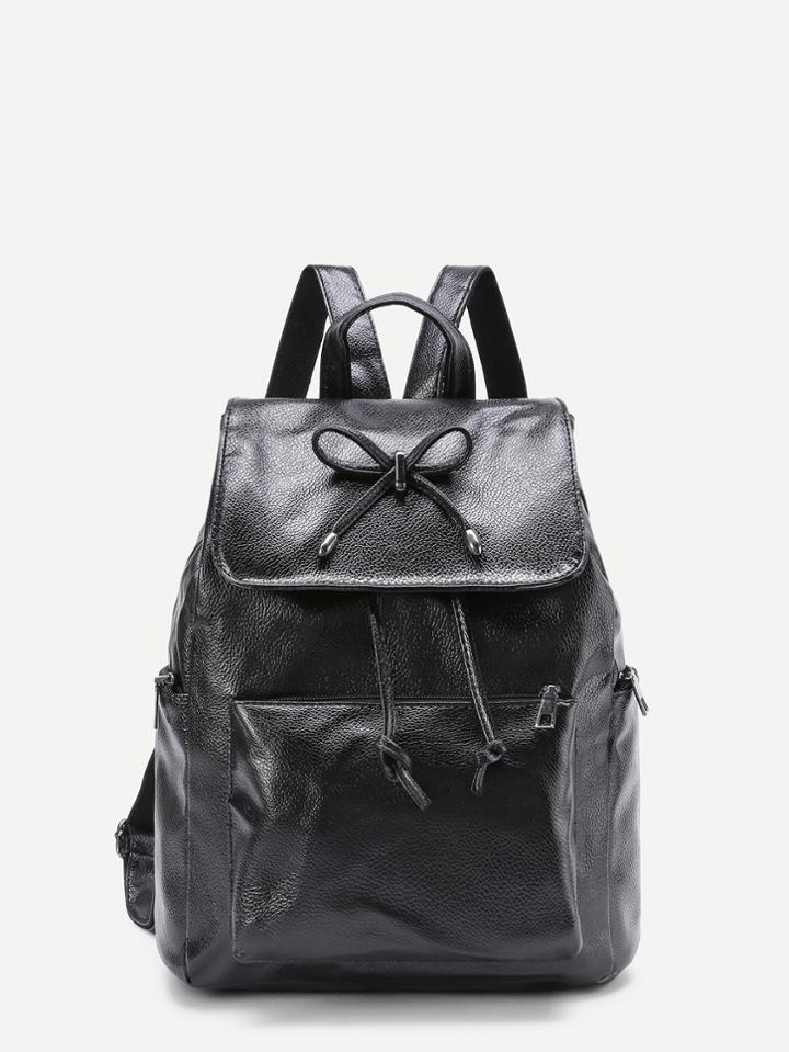 Shein Bow Tie Detail Pocket Front Pu Backpack