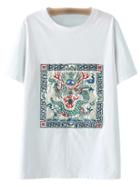 Shein White Short Sleeve Totem Embroidery T-shirt