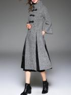 Shein Black High Neck Houndstooth Pockets Split Coat