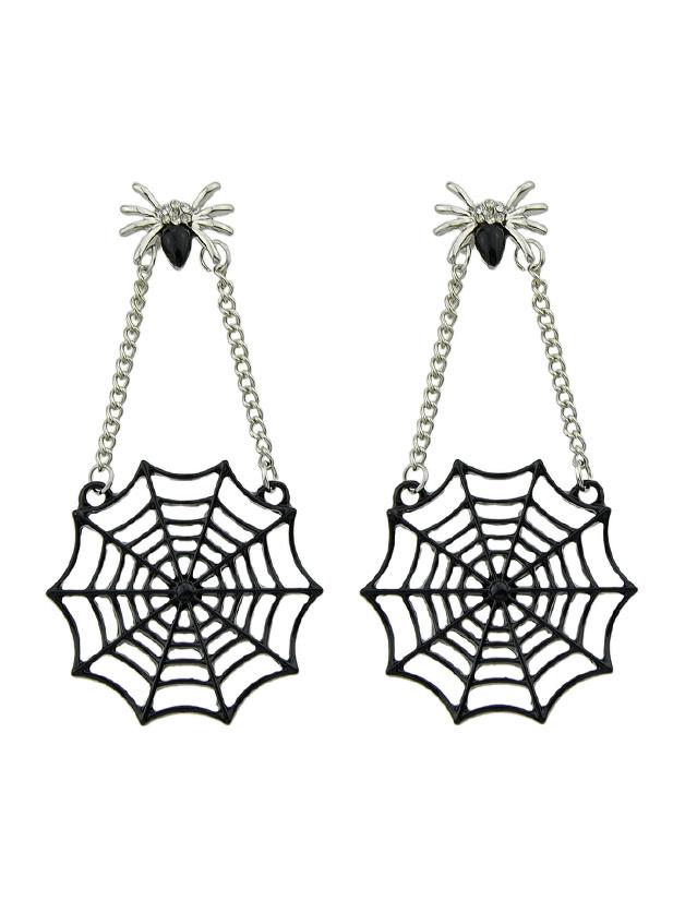 Shein Long Chain Spide Pattern With Black Spideweb Shape Dangle Earrings