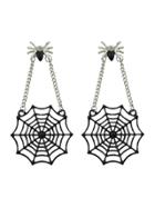 Shein Long Chain Spide Pattern With Black Spideweb Shape Dangle Earrings