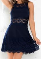Shein Blue Sleeveless Hollow Lace Dress