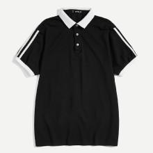 Shein Men Striped Side Sleeve Polo Shirt