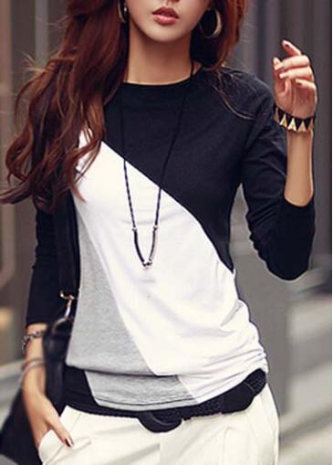 Rosewe Enchanting Color Block Long Sleeve Woman T Shirt