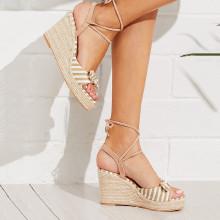 Shein Lace Up Striped Wedge Sandals