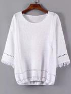 Shein White Hollow Out Fringe Sleeve Knitwear