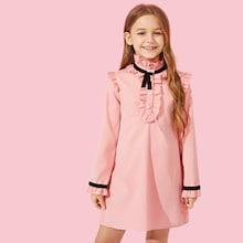 Shein Girls Frill Trim Button Front Tunic Dress