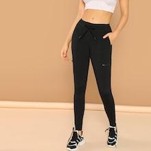 Shein Drawstring Waist Solid Leggings