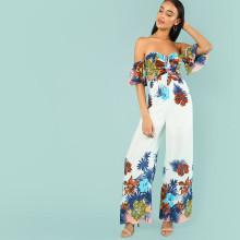 Shein Cutout Side Tropical Bardot Jumpsuit