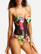 Shein Painting Print Mesh Insert One-piece Swimwear