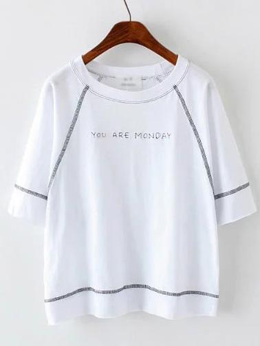 Shein White Letter Embroidery Casual T-shirt