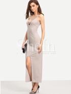 Shein Grey Split Front U Back Sheath Dress