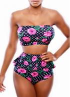 Rosewe Charming Open Back Two Pieces Swimwear With Flower Print