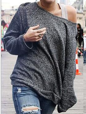 Shein Grey Round Neck Loose Sweatshirt