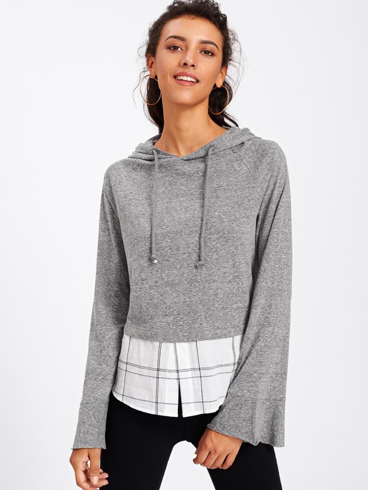 Shein Contrast Plaid Hem 2 In 1 Hoodie