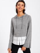Shein Contrast Plaid Hem 2 In 1 Hoodie