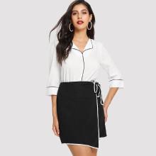 Shein Contrast Binding Shirt & Tie Waist Skirt