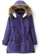 Shein Purple Faux Fur Hooded Drawstring Waist Coat