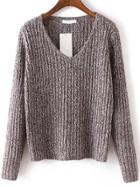 Shein Brown V Neck Long Sleeve Crop Sweater