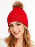 Shein Red Pom Pom Ribbed Knit Hat