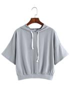 Shein Grey Drop Shoulder Short Sleeve Hooded Sweatshirt