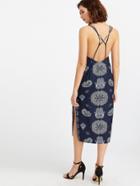 Shein Navy Vintage Print Lattice Back Slit Side Dress