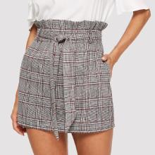 Shein Belted Frilled Waist Plaid Skirt