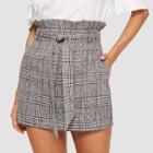 Shein Belted Frilled Waist Plaid Skirt