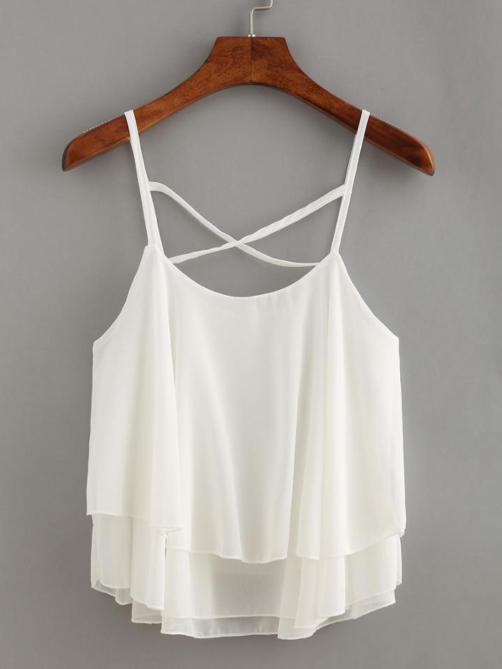 Shein Layered Crisscross Chiffon Cami Top - White