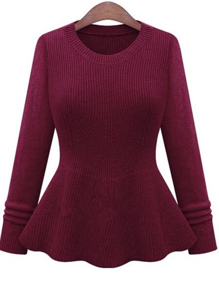 Shein Red Round Neck Ruffle Knit Sweater