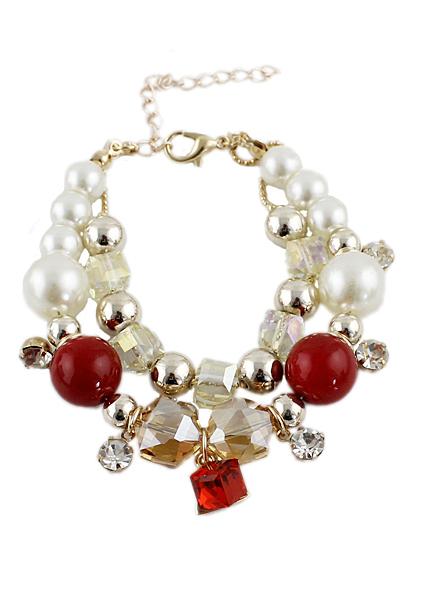 Shein Red Diamond Gold Bead Link Bracelet