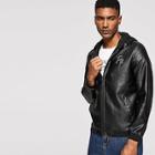 Shein Men Letter Embroidery Hooded Pu Jacket