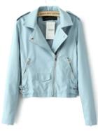 Shein Blue Lapel Epaulet Oblique Zipper Crop Jacket